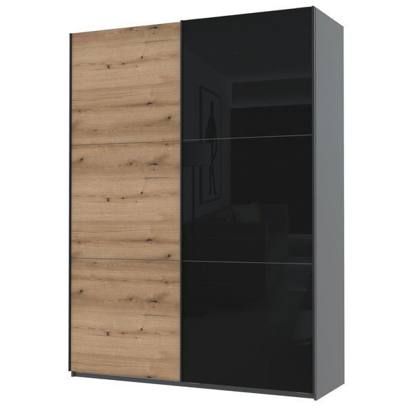 Шкаф-купе двухдверный Doros G-Caiser 180х60х240 см Графит/Дуб евок/1 Черное стекло (DRS-011228) (арт. 16796) &mdash; фото
