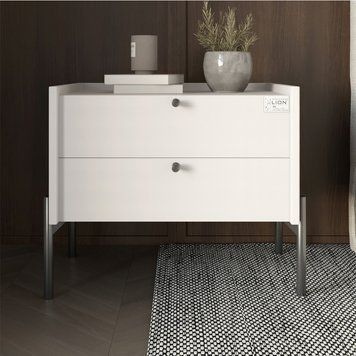 Тумба приліжкова LION Wood з двома шухлядами Німфея Альба (білий) (чорні ножки) (LION-041358) ТОП (арт. 00000073342) &mdash; фото