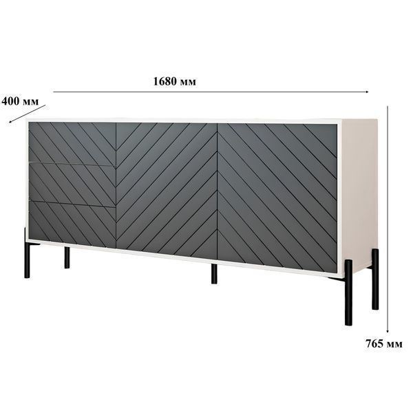 Комод з золотими металевими ніжками LION Амарант 168x40x76,5 см Бетон Style/Графітовий (LION-041939) (арт. 00000073968) &mdash; фото