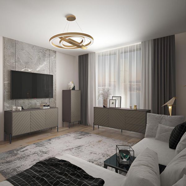 Комод з золотими металевими ніжками LION Амарант 168x40x76,5 см Бетон Style/Графітовий (LION-041939) (арт. 00000073968) &mdash; фото