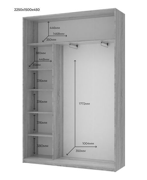 Шкаф-купе Doros Сити Лайт Кашемир 1 ДСП/1 зеркало 150х45х225 (80736356) (арт. 38193) &mdash; фото