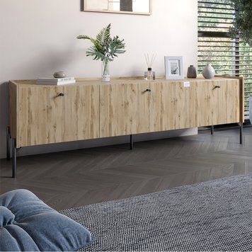 Тумба под телевизор на 3 ящика LION Wood с черными ножками 160х65х40 см Дуб Аппалачи (LION-043097) (арт. 00000074892) &mdash; фото
