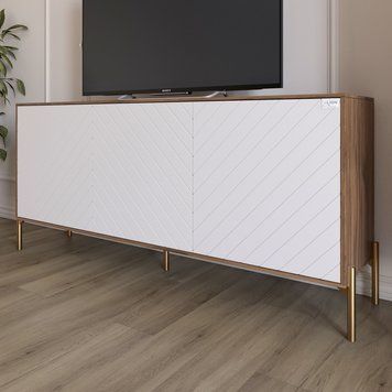 Тумба под телевизор с золотыми металлическими ножками LION Амарант 168x40x76,5 см Дуб Ливорно/Белый (LION-043066) (арт. 00000074861) &mdash; фото