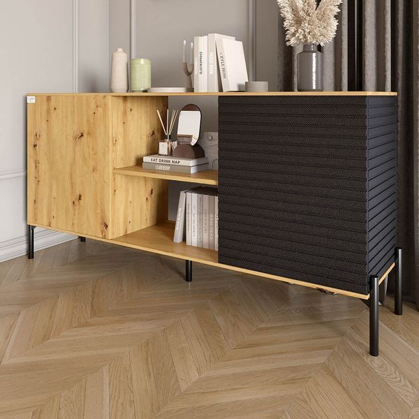 Комплект модульний для вітальні LION Грей 4 елементи з чорними металевими ніжками Бетон Style/Асфальт (LION-042706) (арт. 30479) &mdash; фото